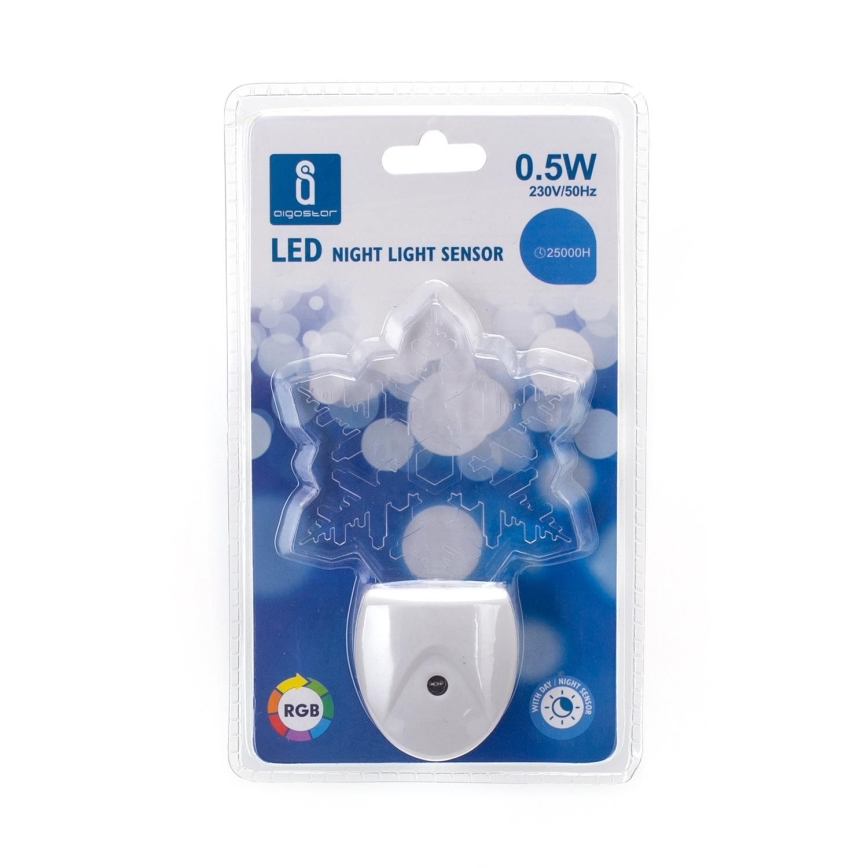 Aigostar - LED RGB Φωτάκι νυκτός με αισθητήρα σούρουπου LED/0,5W/230V snowflake