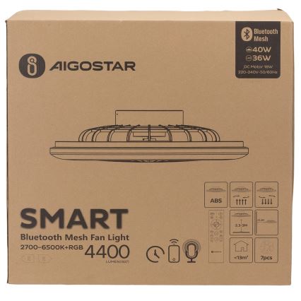 Aigostar - LED RGB Φωτιστικό οροφής dimmable με ανεμιστήρα MESH LED/40W/230V 2700-6500K λευκό + τηλεχειριστήριο