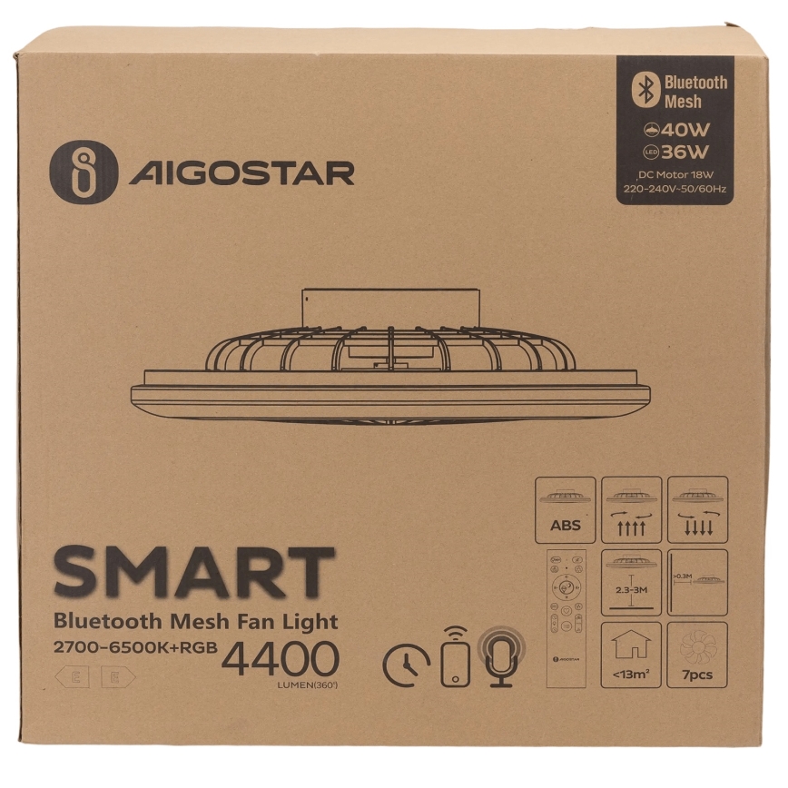 Aigostar - LED RGB Φωτιστικό οροφής dimmable με ανεμιστήρα MESH LED/40W/230V 2700-6500K λευκό + τηλεχειριστήριο