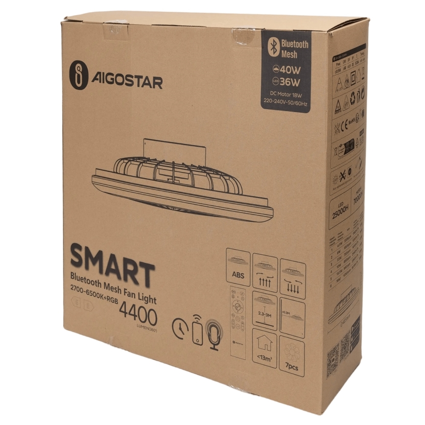 Aigostar - LED RGB Φωτιστικό οροφής dimmable με ανεμιστήρα MESH LED/40W/230V 2700-6500K λευκό + τηλεχειριστήριο