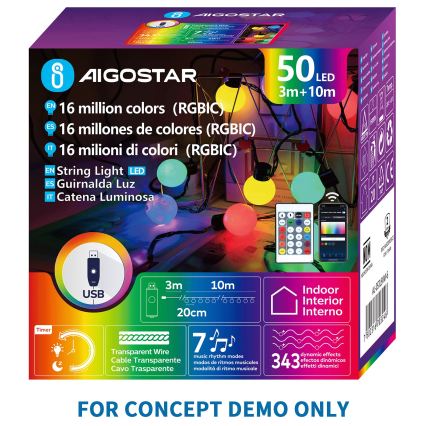 Aigostar - LED RGBIC Διακοσμητική γιρλάντα 25xLED/5W/USB 5 m πολύχρωμη