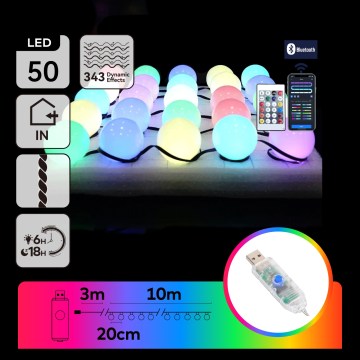Aigostar - LED RGBIC Διακοσμητική γιρλάντα 50xLED/5W/USB 10 m πολύχρωμη