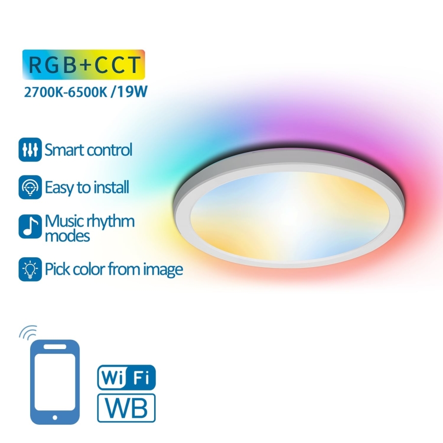 Aigostar - LED RGBW Dimmable φωτιστικό οροφής LED/19W/230V 2700-6500K Wi-Fi