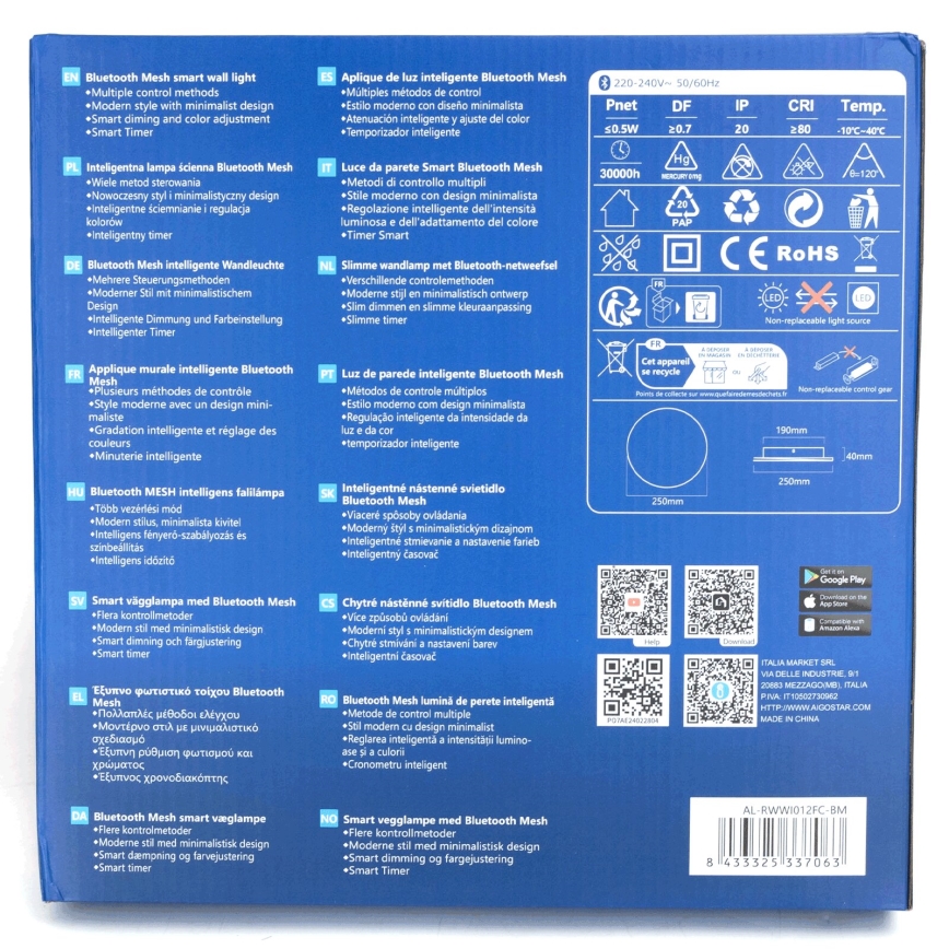 Aigostar - LED RGBW Φωτιστικό τοίχου dimming MESH Smart LED/12W/230V 2700-6500K λευκό + τηλεχειριστήριο