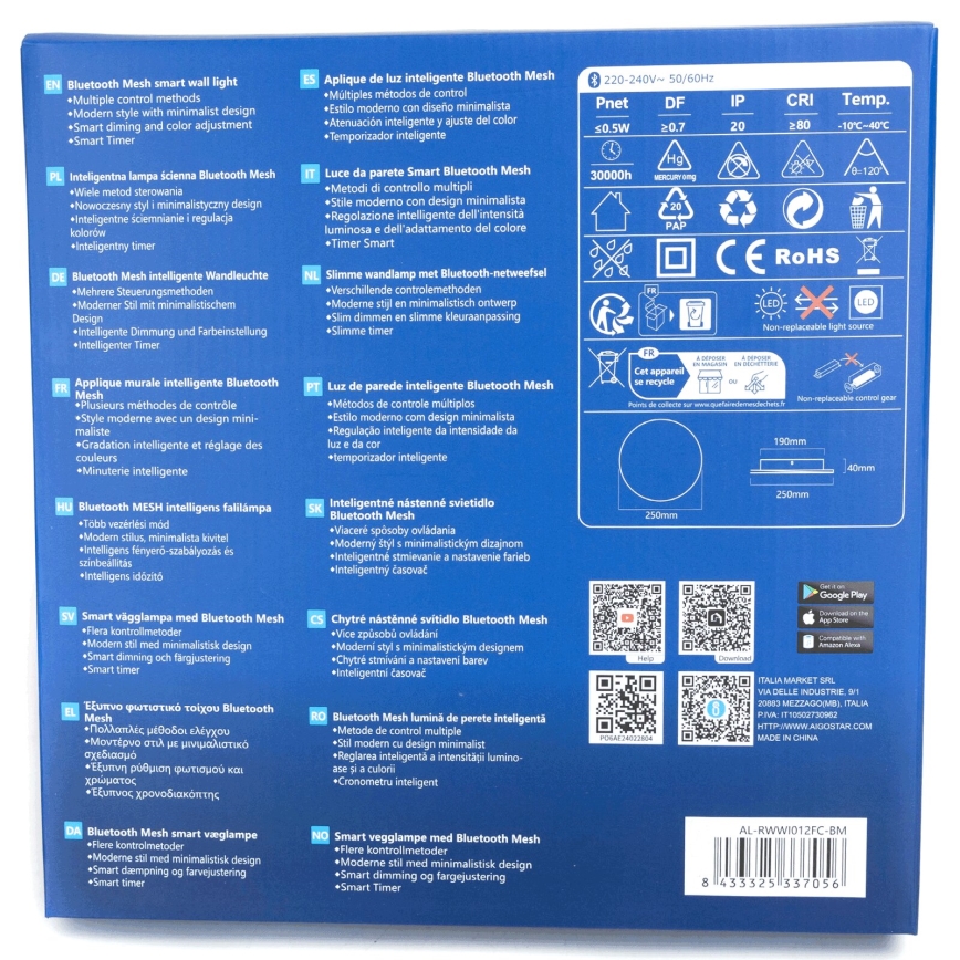 Aigostar - LED RGBW Φωτιστικό τοίχου dimming MESH Smart LED/12W/230V 2700-6500K μαύρο + τηλεχειριστήριο
