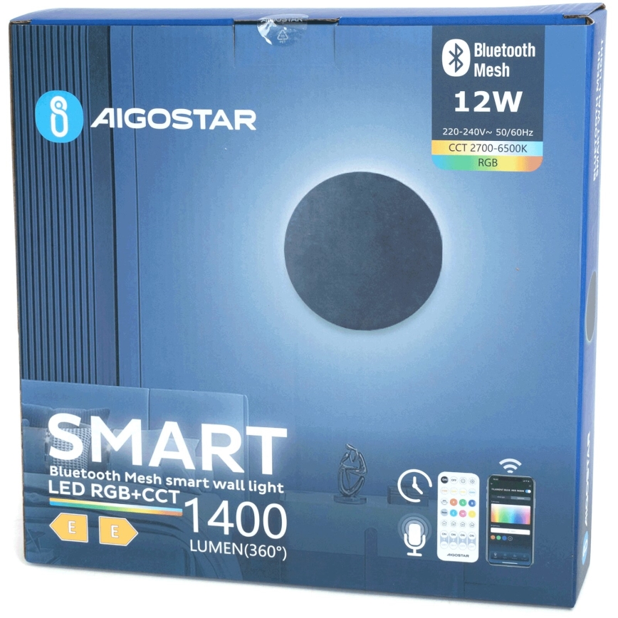 Aigostar - LED RGBW Φωτιστικό τοίχου dimming MESH Smart LED/12W/230V 2700-6500K μαύρο + τηλεχειριστήριο