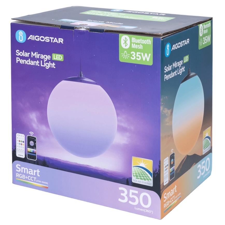 Aigostar - LED RGBW Ρυθμιζόμενο ηλιακό κρεμαστό φωτιστικό MESH LED/5W/3,7V 8000 mAh 2700K-6500K IP65 διάμ. 30 cm