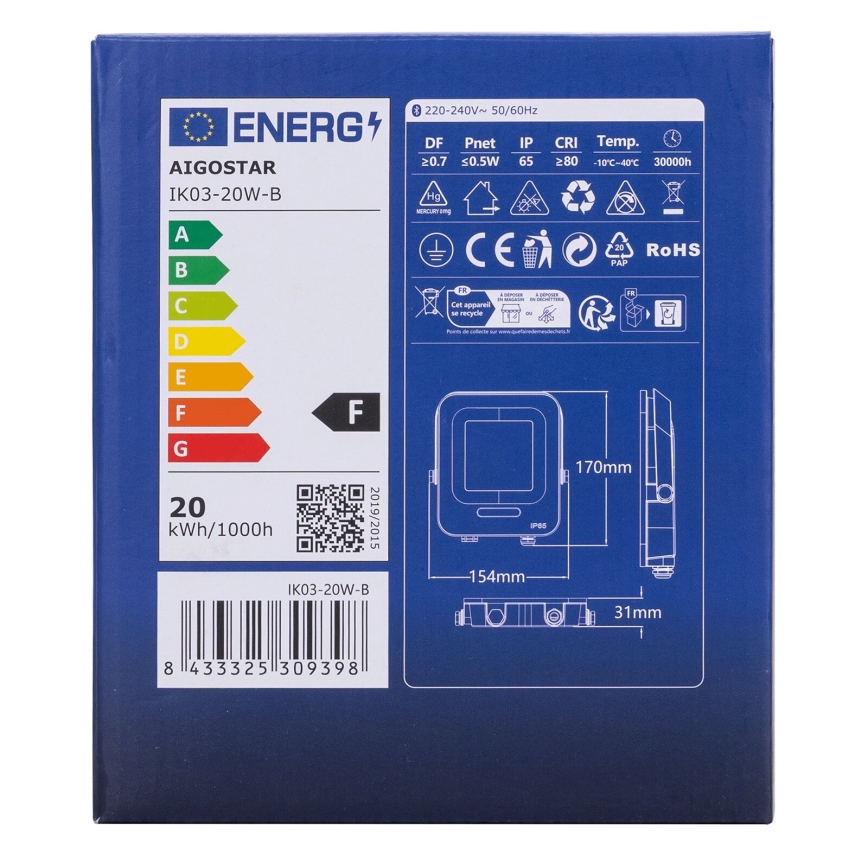 Aigostar - LED RGBW Dimming προβολέας MESH Smart LED/20W/230V 6500K IP65 + τηλεχειριστήριο
