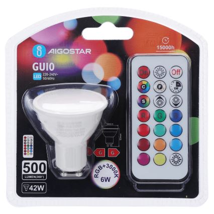 Aigostar - LED RGBW ρυθμιζόμενη λάμπα GU10/6W/230V 3000K + τηλεχειριστήριο