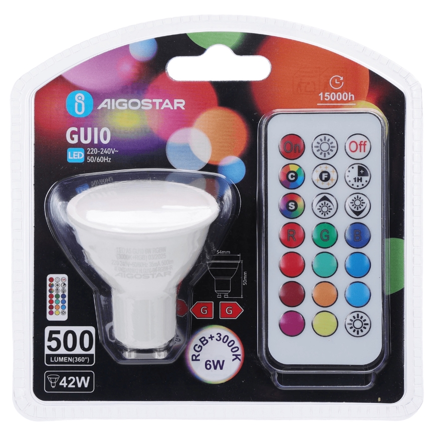 Aigostar - LED RGBW ρυθμιζόμενη λάμπα GU10/6W/230V 3000K + τηλεχειριστήριο