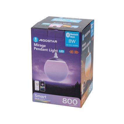 Aigostar - LED RGBW ρυθμιζόμενο κρεμαστό φωτιστικό με καλώδιο MESH LED/8W/230V 2700-6500K λευκό + τηλεχειριστήριο Ø 15 cm