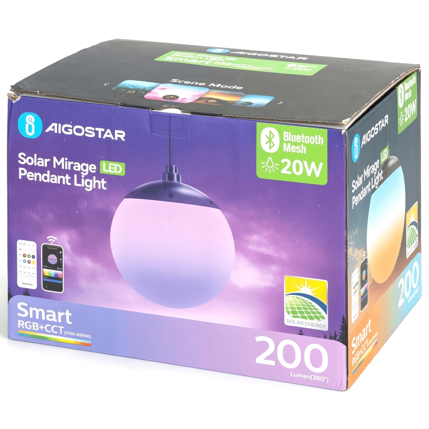 Aigostar - LED RGBW Ρυθμιζόμενο ηλιακό κρεμαστό φωτιστικό MESH LED/20W/3,7V 4000 mAh 2700K-6500K IP65 διάμ. 15 cm