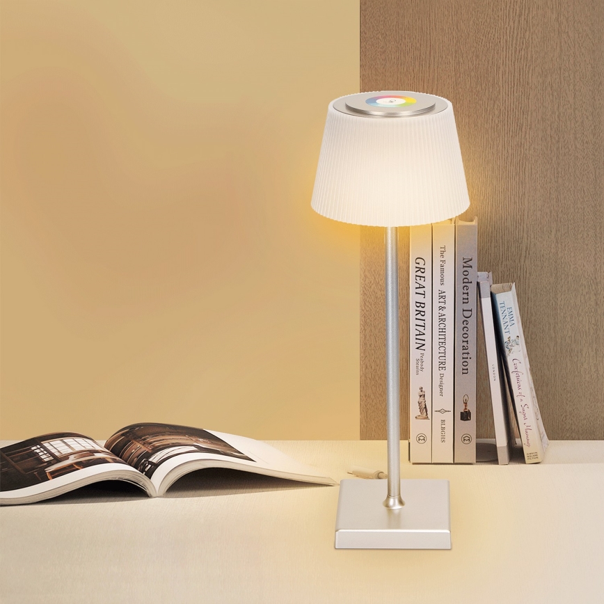 Aigostar - LED RGBW Dimmable επαναφορτιζόμενο επιτραπέζιο φωτιστικό εξωτερικού χώρου LED/4W/5V 3600mAh λευκό/ματ χρώμιο IP54