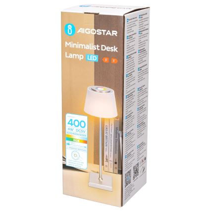 Aigostar - LED RGBW Dimmable επαναφορτιζόμενο επιτραπέζιο φωτιστικό εξωτερικού χώρου LED/4W/5V 3600mAh λευκό/ματ χρώμιο IP54