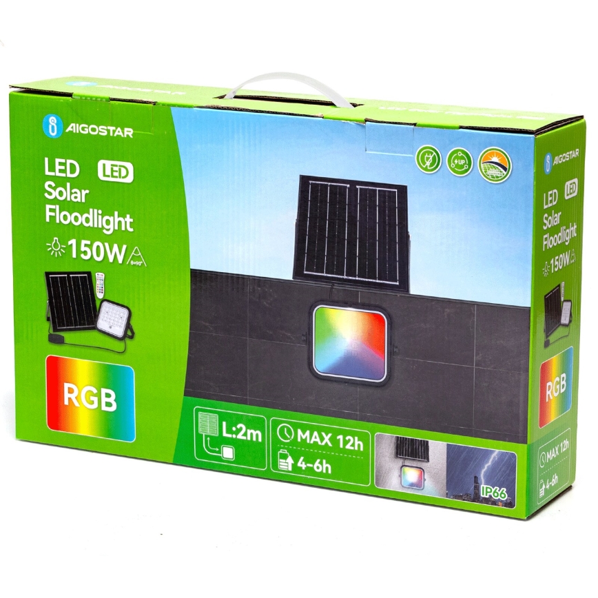 Aigostar - LED RGBW Ηλιακός προβολέας Dimmable LED/150W/3,4V IP66 + τηλεχειριστήριο
