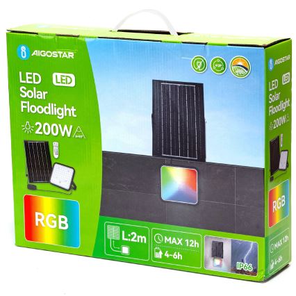 Aigostar - LED RGBW Ηλιακός προβολέας Dimmable LED/200W/3,4V IP66 + τηλεχειριστήριο