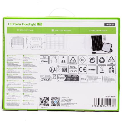 Aigostar - LED RGBW Ηλιακός προβολέας Dimmable LED/200W/3,4V IP66 + τηλεχειριστήριο