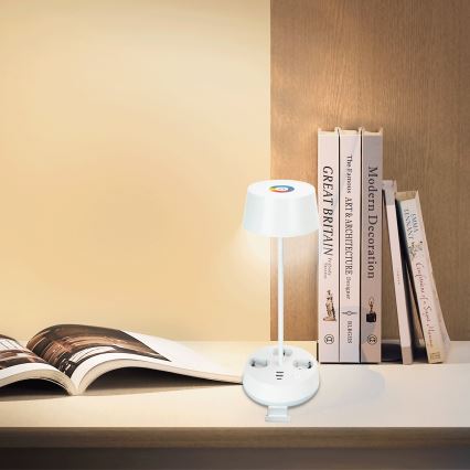 Aigostar - LED RGBW Ρυθμιζόμενο επιτραπέζιο φωτιστικό με πρίζες και θύρα USB LED/4,6W/230V 3000/4000/6500K λευκό