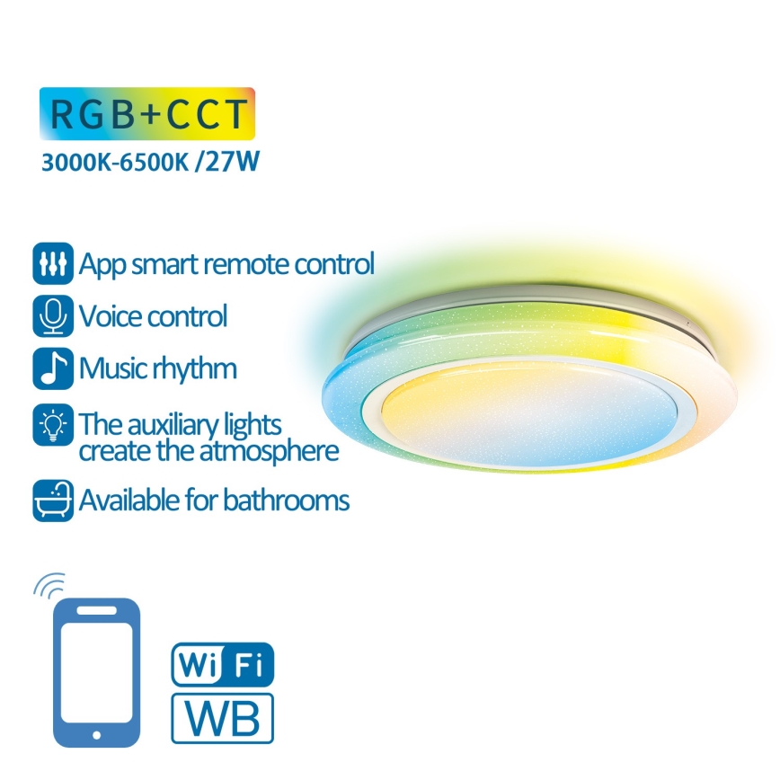 Aigostar - LED RGBW Dimmable φωτιστικό μπάνιου LED/27W/230V 40 cm Wi-Fi IP44