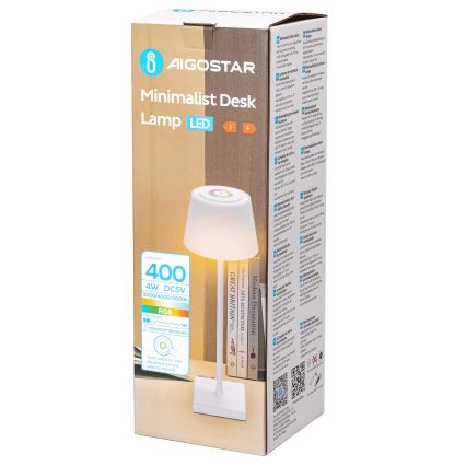 Aigostar - Επιτραπέζιο φωτιστικό LED RGBW dimmable εξωτερικού χώρου επαναφορτιζόμενο LED/4W/5V 3600mAh λευκό IP54