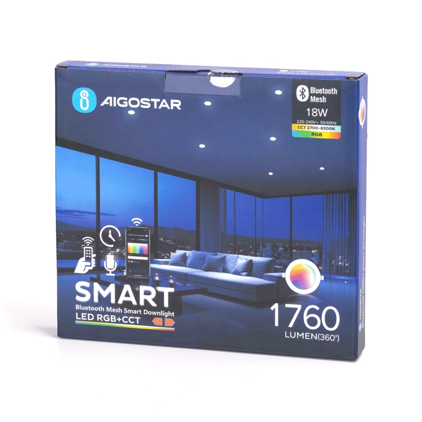 Aigostar - LED RGBW Χωνευτό φωτιστικό οροφής μπάνιου dimmimg MESH Smart LED/18W/230V 2700-6500K IP44