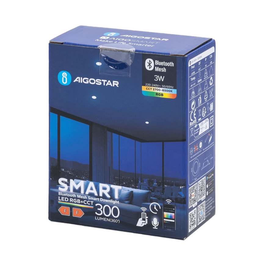 Aigostar - LED RGBW Χωνευτό φωτιστικό οροφής μπάνιου dimmimg MESH Smart LED/3W/230V 2700-6500K IP44
