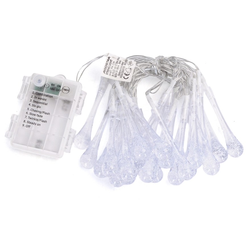 Aigostar - Γιρλάντα LED για εξωτερικούς χώρους 25xLED, 8 λειτουργίες, 3xAA, 2,5 m, IP44, πολύχρωμες σταγόνες