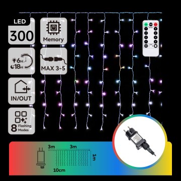 Aigostar - LED RGBY Εξωτερική χριστουγεννιάτικη γιρλάντα 300xLED/8 λειτουργίες 3x1m IP44 + τηλεχειριστήριο