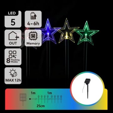 Aigostar - LED RGBY Ηλιακό χριστουγεννιάτικο φωτιστικό 5xLED/1,2V/8 λειτουργίες 1m IP65 800mAh αστέρια