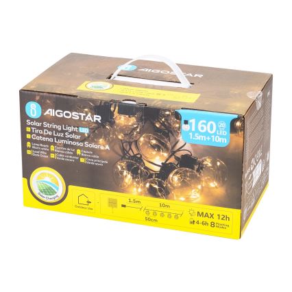 Aigostar - LED Solar Χριστουγεννιάτικα λαμπάκια 20xLED/8 λειτουργίες 11,5m IP65 θερμό λευκό