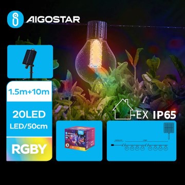 Aigostar - LED Solar Χριστουγεννιάτικα λαμπάκια 20xLED/8 λειτουργίες 11,5m IP65 πολύχρωμα
