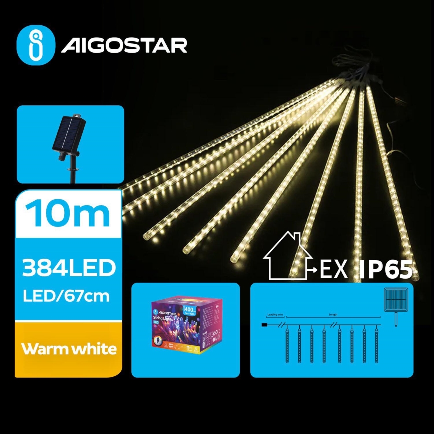Aigostar - LED Solar Χριστουγεννιάτικα λαμπάκια 384xLED/13m IP65 θερμό λευκό