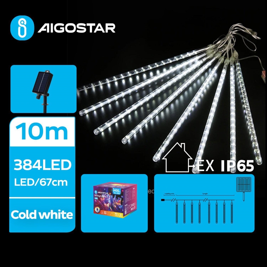 Aigostar - LED Solar Χριστουγεννιάτικα λαμπάκια 384xLED/13m IP65 ψυχρό λευκό