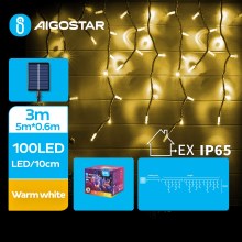 Aigostar - LED Solar Χριστουγεννιάτικη φωτεινή αλυσίδα 100xLED/8 λειτουργίες 8x0,6m IP65 θερμό λευκό
