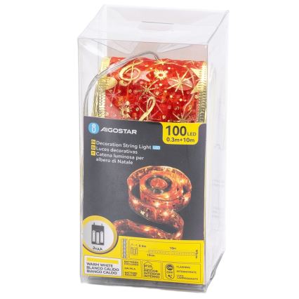 Aigostar - Γιρλάντα LED 100xLED/3xAA, 10 m, θερμό λευκό/κόκκινο