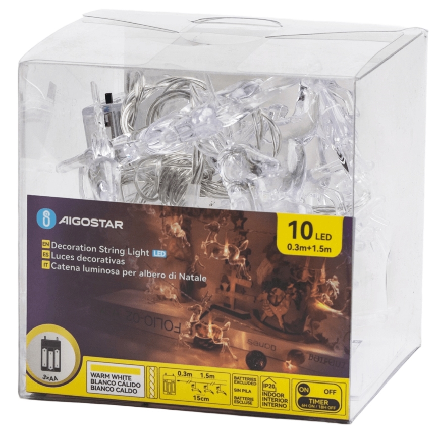 Aigostar - LED γιρλάντα 10xLED/3xAA 1,5m θερμό λευκό, σε σχήμα ελαφιών