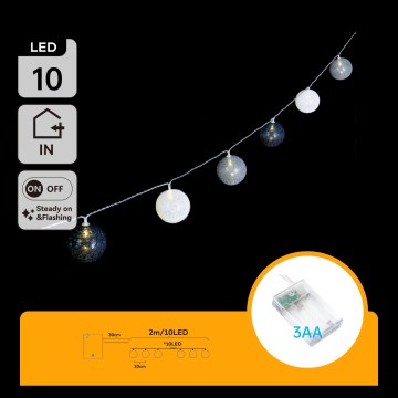 Aigostar - LED γιρλάντα 10xLED/3xAA 2m θερμό λευκό