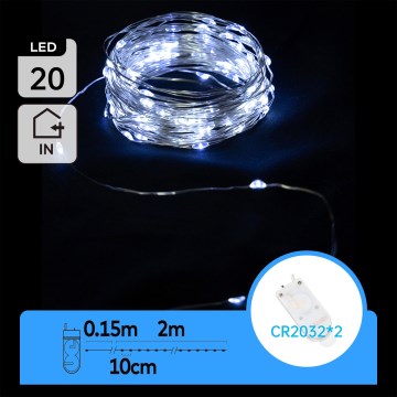 Aigostar - LED γιρλάντα 20xLED/2x3V 2m ψυχρό λευκό