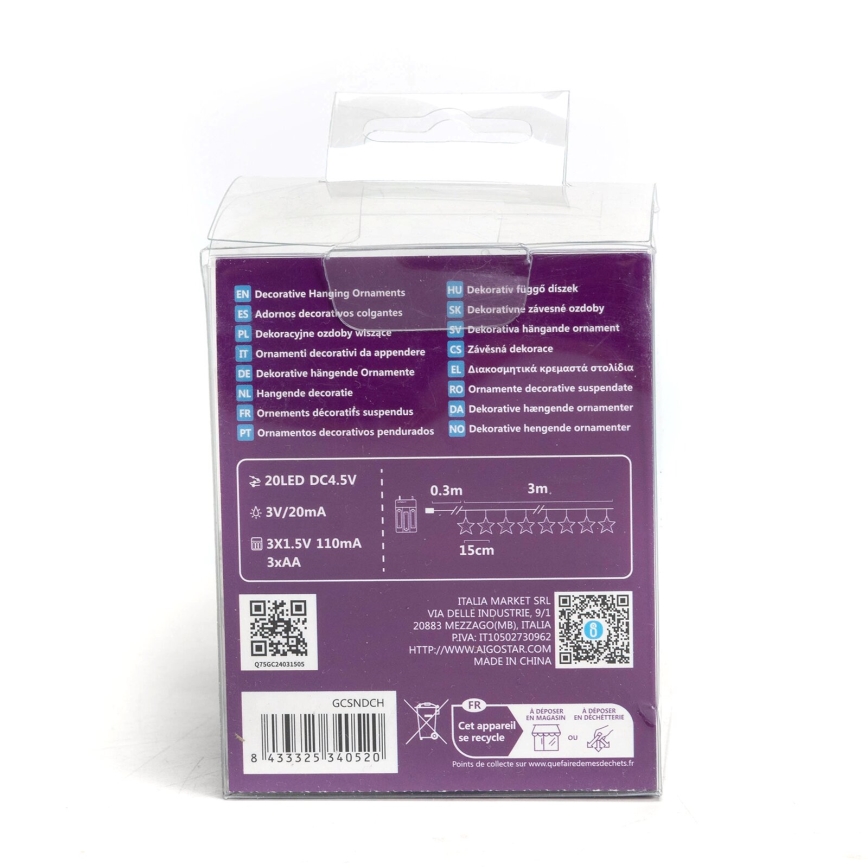 Aigostar - LED  γιρλάντα 20xLED/3xAA 3,3m αστέρια