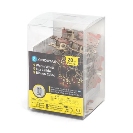 Aigostar - LED γιρλάντα 20xLED/3xAA 3m θερμό λευκό τάρανδος