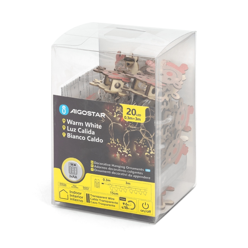 Aigostar - LED γιρλάντα 20xLED/3xAA 3m θερμό λευκό τάρανδος
