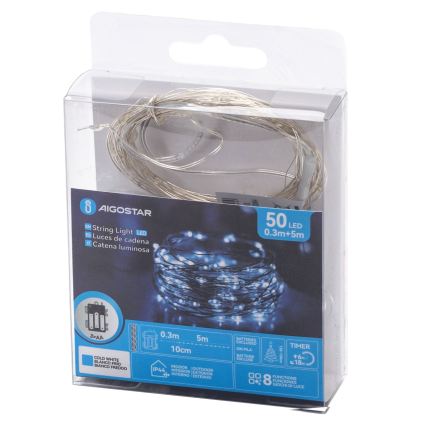 Aigostar - LED γιρλάντα εξωτερικού χώρου 50xLED/3xAA IP44 5,3 m ψυχρό λευκό