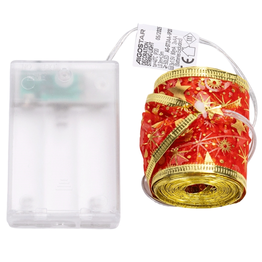 Aigostar - LED γιρλάντα 50xLED/3xAA 5m ζεστό λευκό, κόκκινο