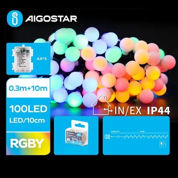 Aigostar - LED γιρλάντα για εξωτερικούς χώρους, 100 LED/3xAA/8 λειτουργίες, 10,3 m, IP44, πολύχρωμη