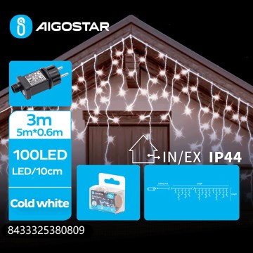 Aigostar - LED γιρλάντα εξωτερικού χώρου 100 LED/8 λειτουργίες 8x0,6m IP44 ψυχρό λευκό