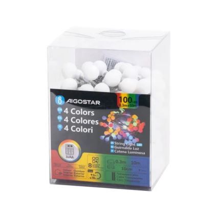 Aigostar - LED γιρλάντα για εξωτερικούς χώρους, 100 LED/3xAA/8 λειτουργίες, 10,3 m, IP44, πολύχρωμη
