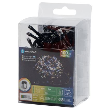 Aigostar - Εξωτερική LED γιρλάντα 100xLED/8 λειτουργίες 3xAA 5,3 m IP44 πολύχρωμη