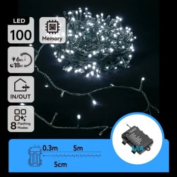 Aigostar - LED γιρλάντα εξωτερικού χώρου 100xLED/8 λειτουργίες 3xAA 5,3 m IP44 ψυχρό λευκό