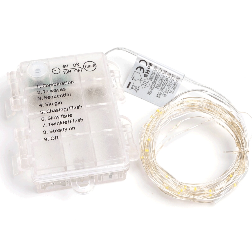 Aigostar - LED γιρλάντα εξωτερικού χώρου, 100× LED, 8 λειτουργίες, τροφοδοσία 3×AA, μήκος 10,3 m, IP44, θερμό λευκό