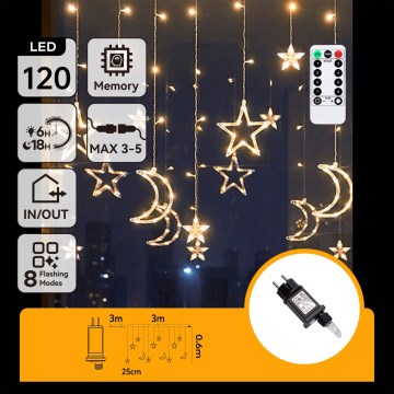 Aigostar - LED γιρλάντα εξωτερικού χώρου 120xLED/6W/230V/8 λειτουργίες 3x0,6m IP44 θερμό λευκό + τηλεχειριστήριο